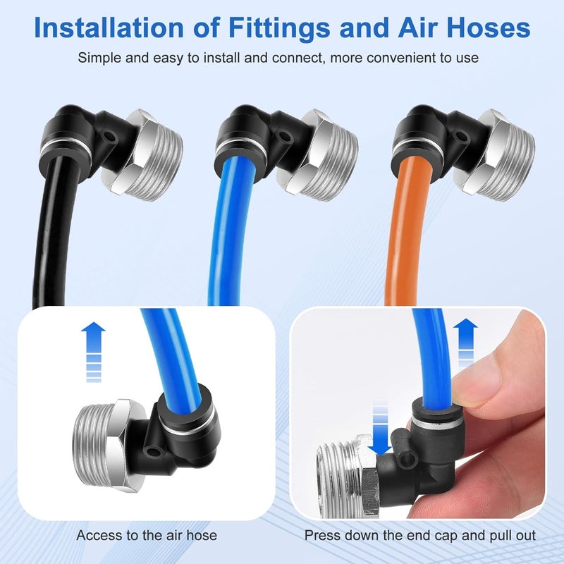 cnaodun 12 Pcs Push to Connect Fittings 1/4 Inch Tube OD x 1/2 Inch NPT Thread Pneumatic Male Straight and Elbow Quick Connect Air line fittings - Image 5